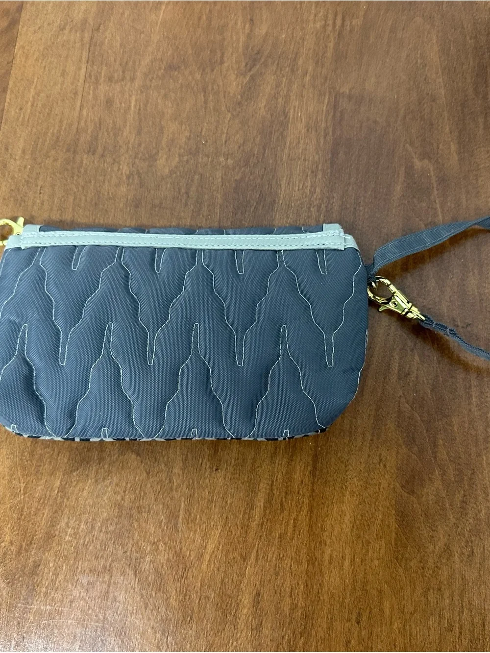 Cinda B Gray and Cream Geometric Wristlet Clutch with Keychain and card holder